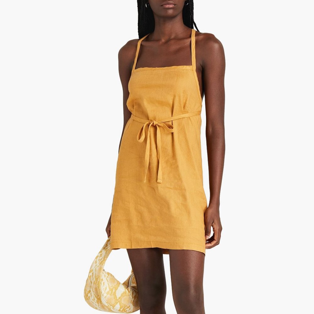 NWT Monrow Strappy Mustard Linen Mini Dress